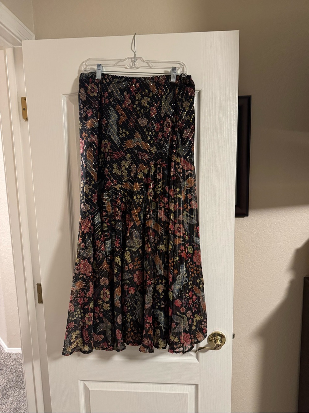 Nostalgia XL Black Floral Metallic Gold Boho Maxi Skirt